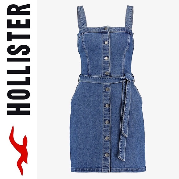 Hollister Dresses & Skirts - NWT Hollister Denim Button Front Waist Tie Jean Mini Dress M